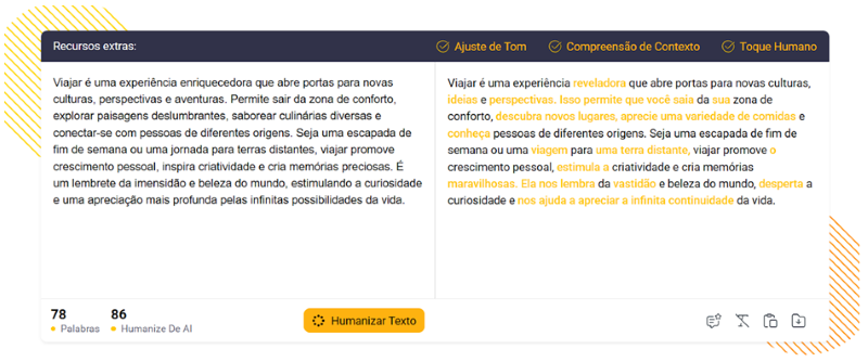 Exemplo de como a ferramenta humaniza o texto funciona. Exemplo de como a ferramenta humaniza o texto funciona.