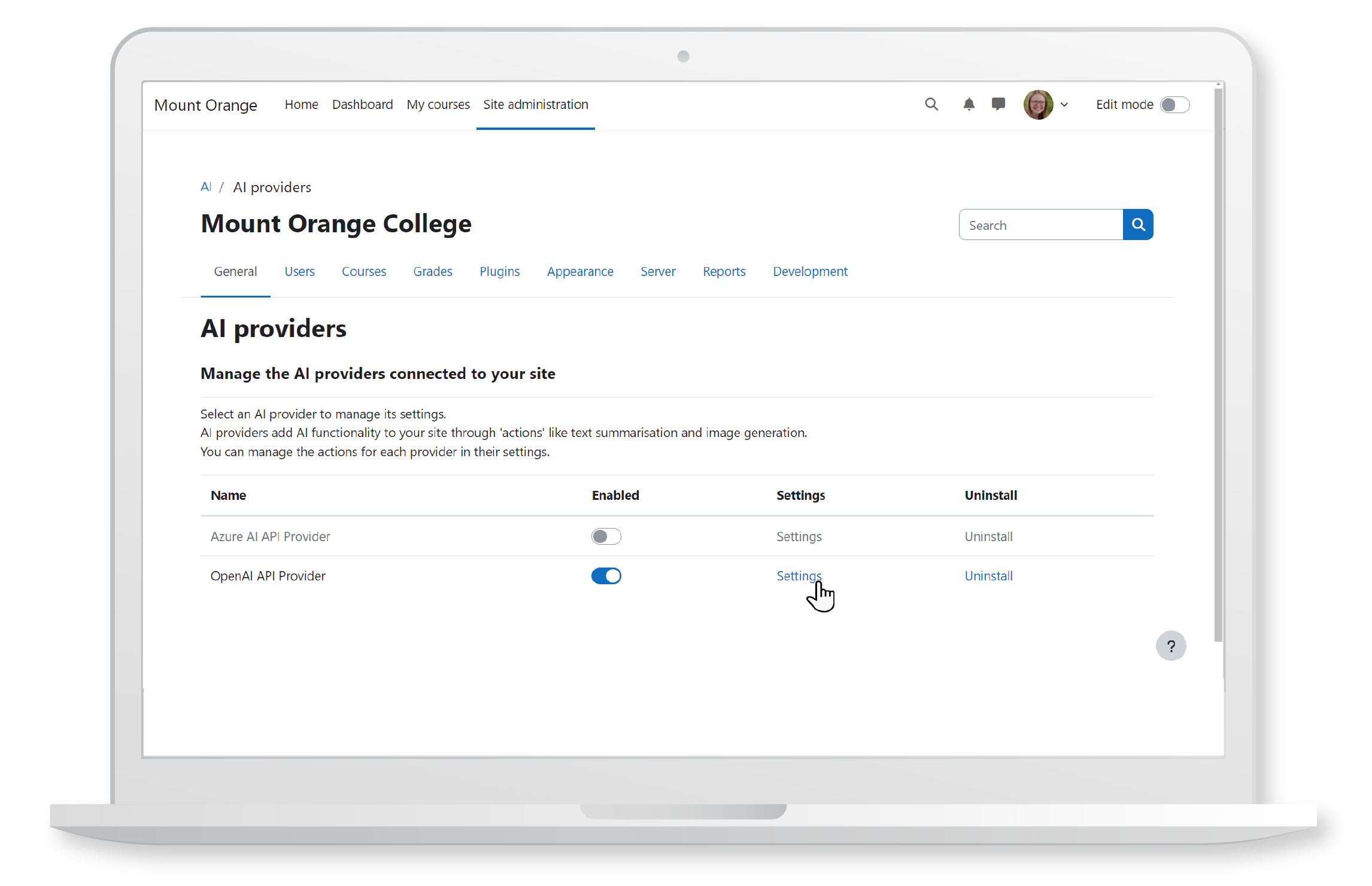 Gerencie provedores de IA perfeitamente com o subsistema de IA do Moodle, projetado para flexibilidade, segurança e escalabilidade. Fonte da imagem: Moodle Gerencie provedores de IA perfeitamente com o subsistema de IA do Moodle, projetado para flexibilidade, segurança e escalabilidade. Fonte da imagem: Moodle