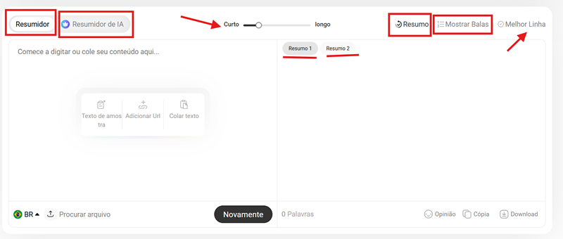 Visual do sistema resumidor de IA na prática. Visual do sistema resumidor de IA na prática.